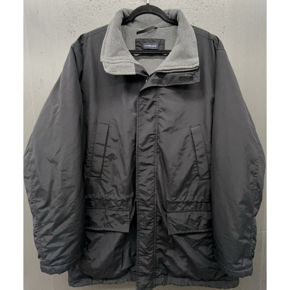 Lands End Utility Aircore Jacket Men L Black Fleece Lined 9 Pocket Casual Travel